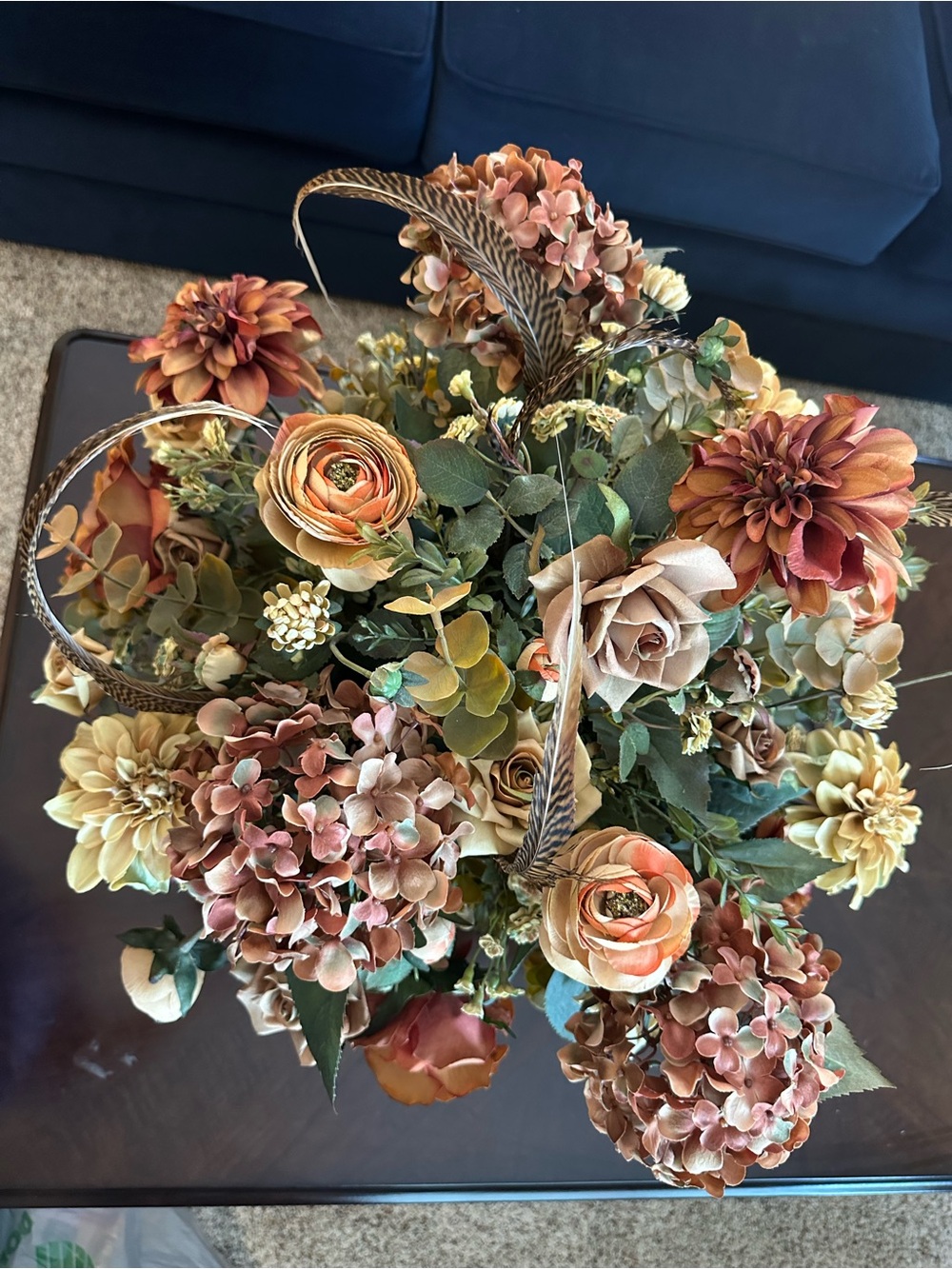 Elegant Autumn Floral Centerpiece - Artificial Fall Arrangement in Brown & Tan - Picture 5 of 7